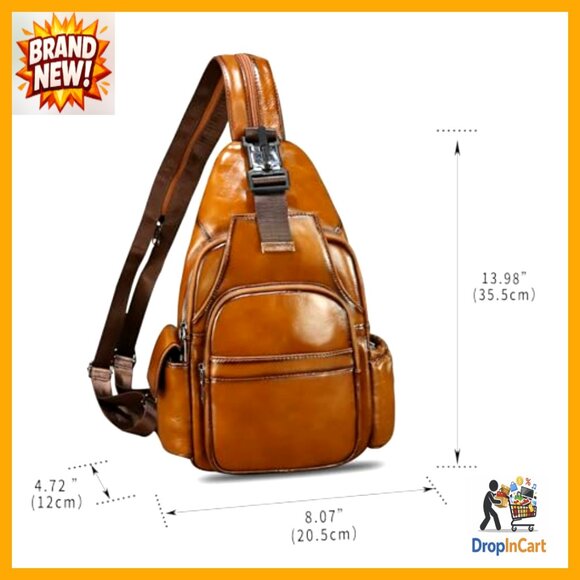 Genuine Leather Sling Backpack Crossbody Bag Retro Style Large Capacity